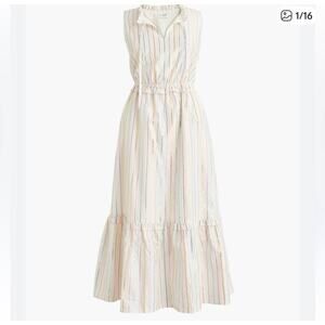 J. Crew Factory Shimmer Metallic Striped Tie-Front Midi Dress Size 6 Easter